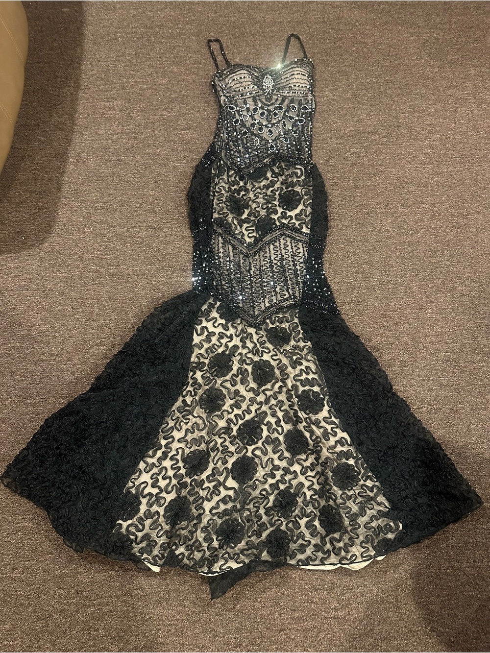Like NEW! Jovani Women's Sz 2 Evening gown prom dress Blk Bead sequins Lace - Picture 4 of 9